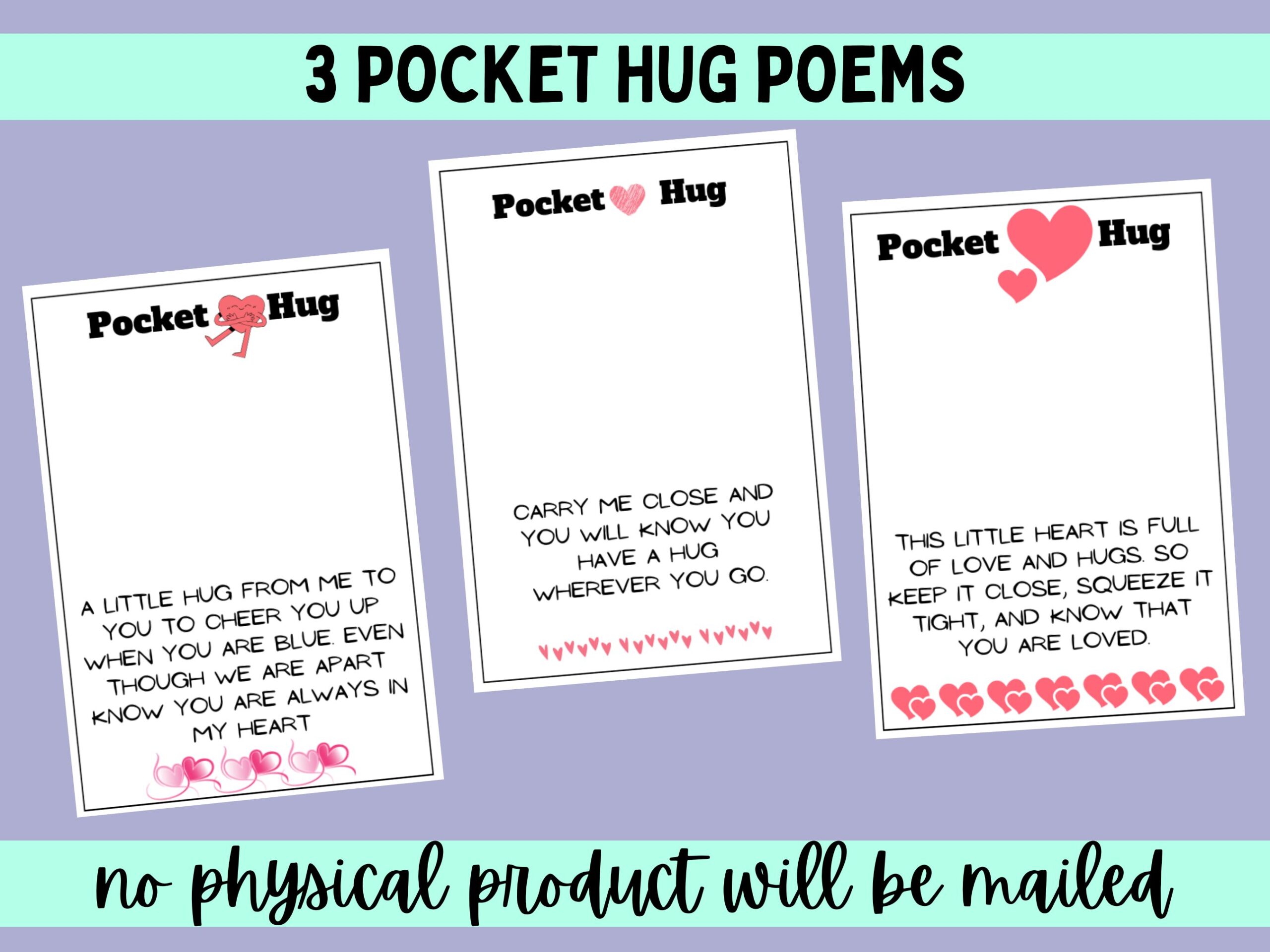 3 pocket hug poems printable pdf file instant download